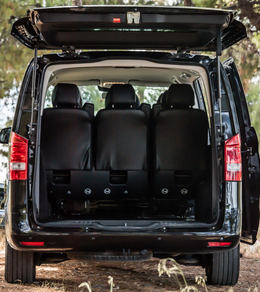 Spacious luggage area of Mercedes Vito used for Athens to Volos transfer by Premium Experience Transfer & Tours.